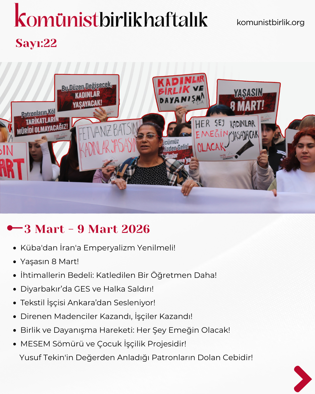 Komünist Birlik Haftalık 3 Mart – 9 Mart 2026