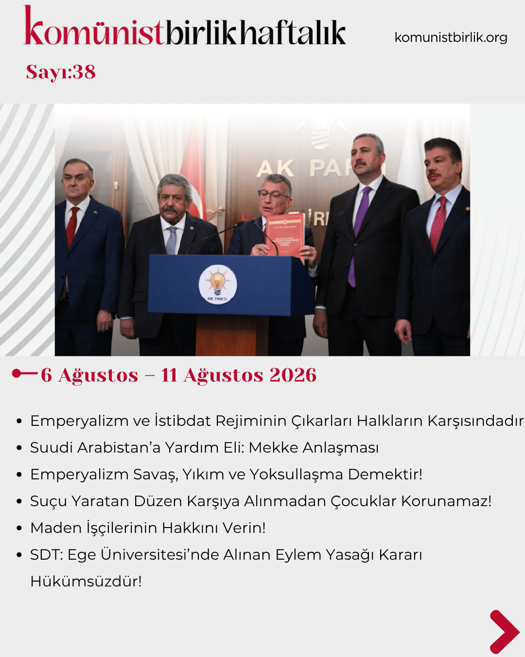 Komünist Birlik Haftalık 6 Ağustos – 11 Ağustos 2026