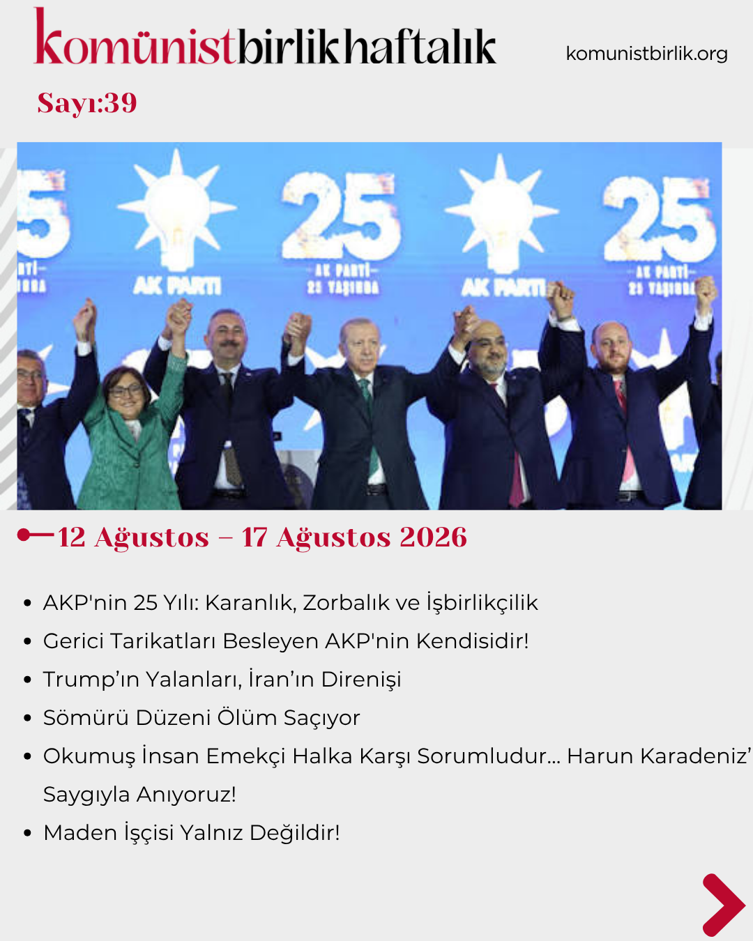 Komünist Birlik Haftalık 12 Ağustos – 17 Ağustos 2026